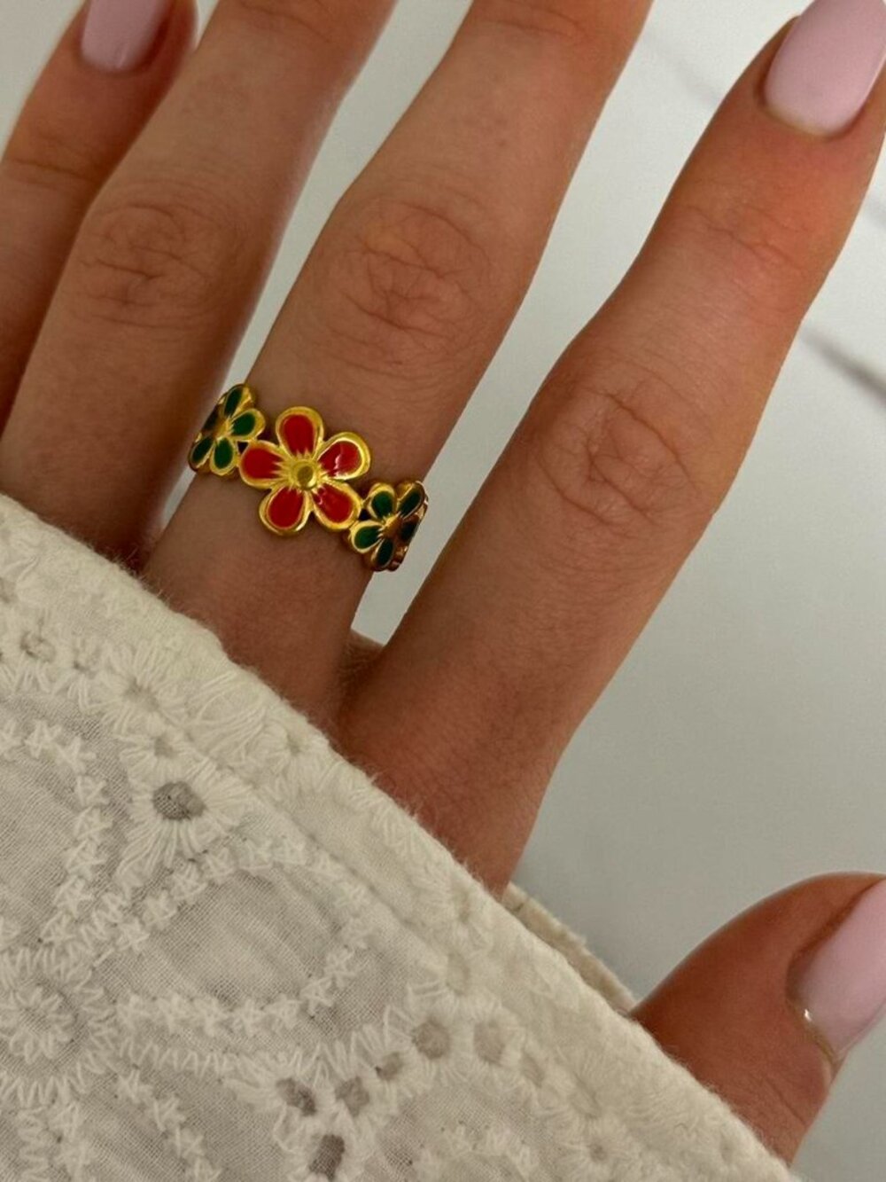 Sku0222 vintage style gold ring green red flowers Stainless steel + gift bag‎ - Picture 5 of 5